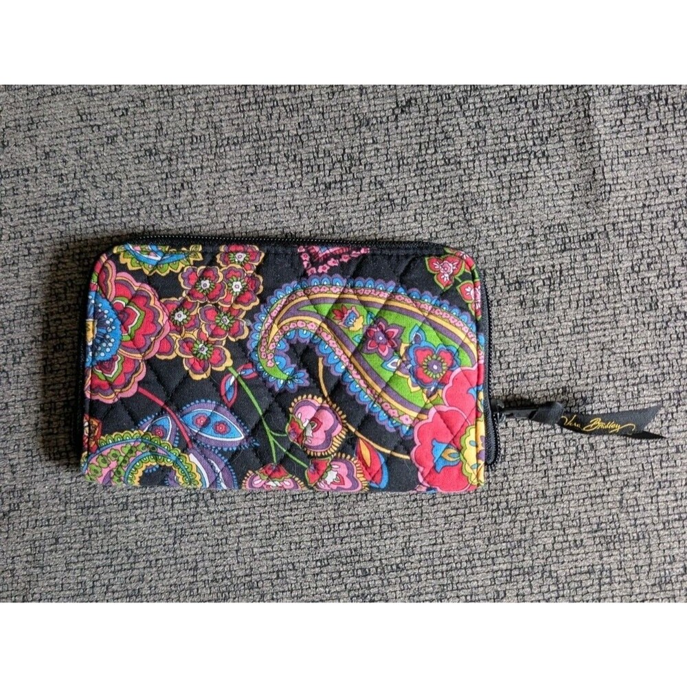 Vera Bradley Women’s One Size Black Floral Colorful Quilted Bi-Fold Wallet